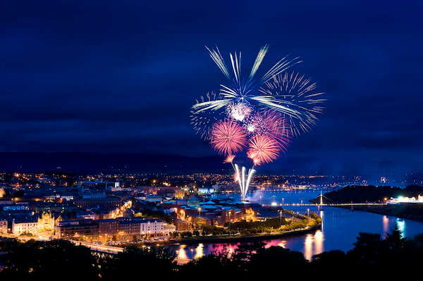 fireworks over a river Halloween in Ireland