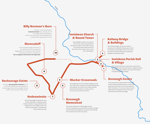 A map of the Patrick Kavanagh Trail. Photo courtesy of the Patrick Kavanagh Centre.