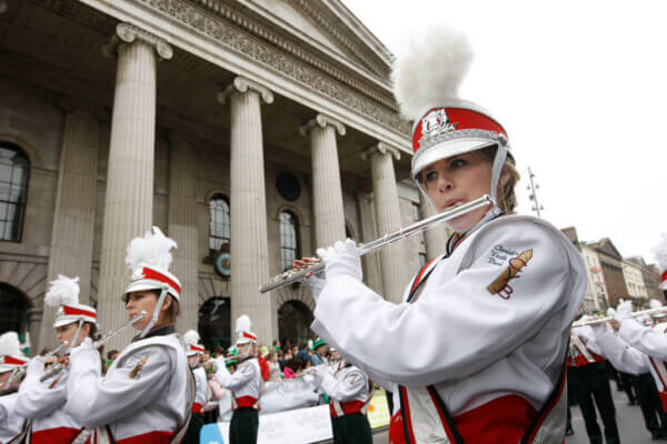 a marching band playing instruments Saint Patrick's Day traditions in Ireland
