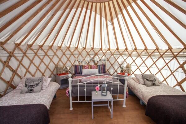beds in a tent glamping in Ireland