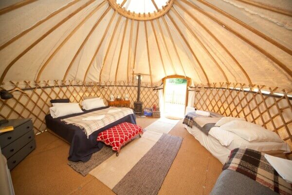 beds in a tent glamping in Ireland