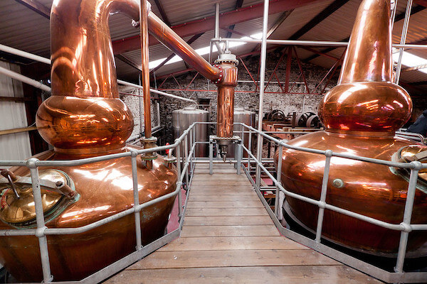 The copper stills inside the Dingle Distillery.