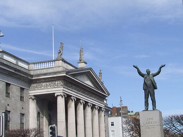 a statue near a building Dublin tour guide