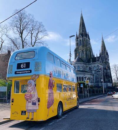a bus near a church enjoy an afternoon tea