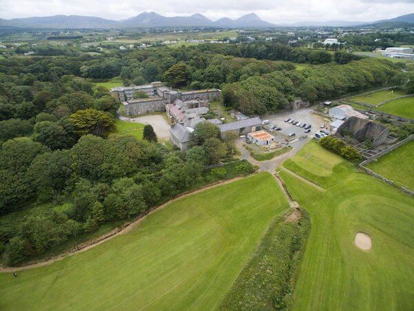 aerial view of golf course and buildings donegal travels