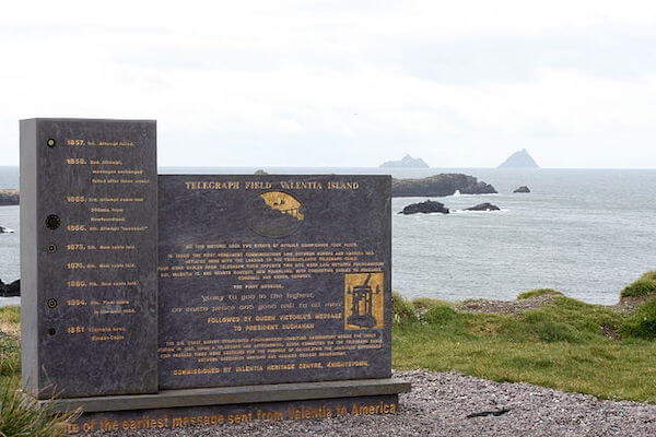 a large plaque near the ocean Valentia Transatlantic Cable Station