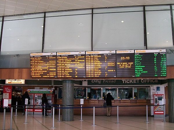 an information board at a bus station using public transportation to see Ireland