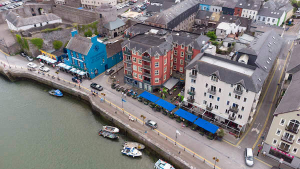 an aerial view of a town Dungarvan hosts TuneFest